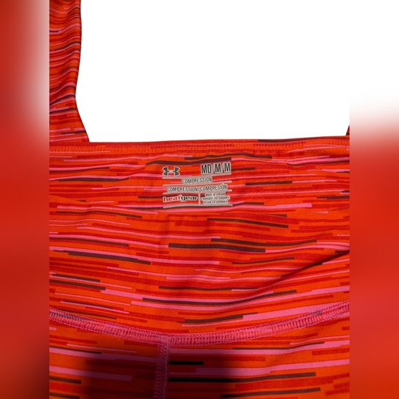 Under Armour Women's Medium Leggings Orange Striped Heatgear - Picture 2 of 3